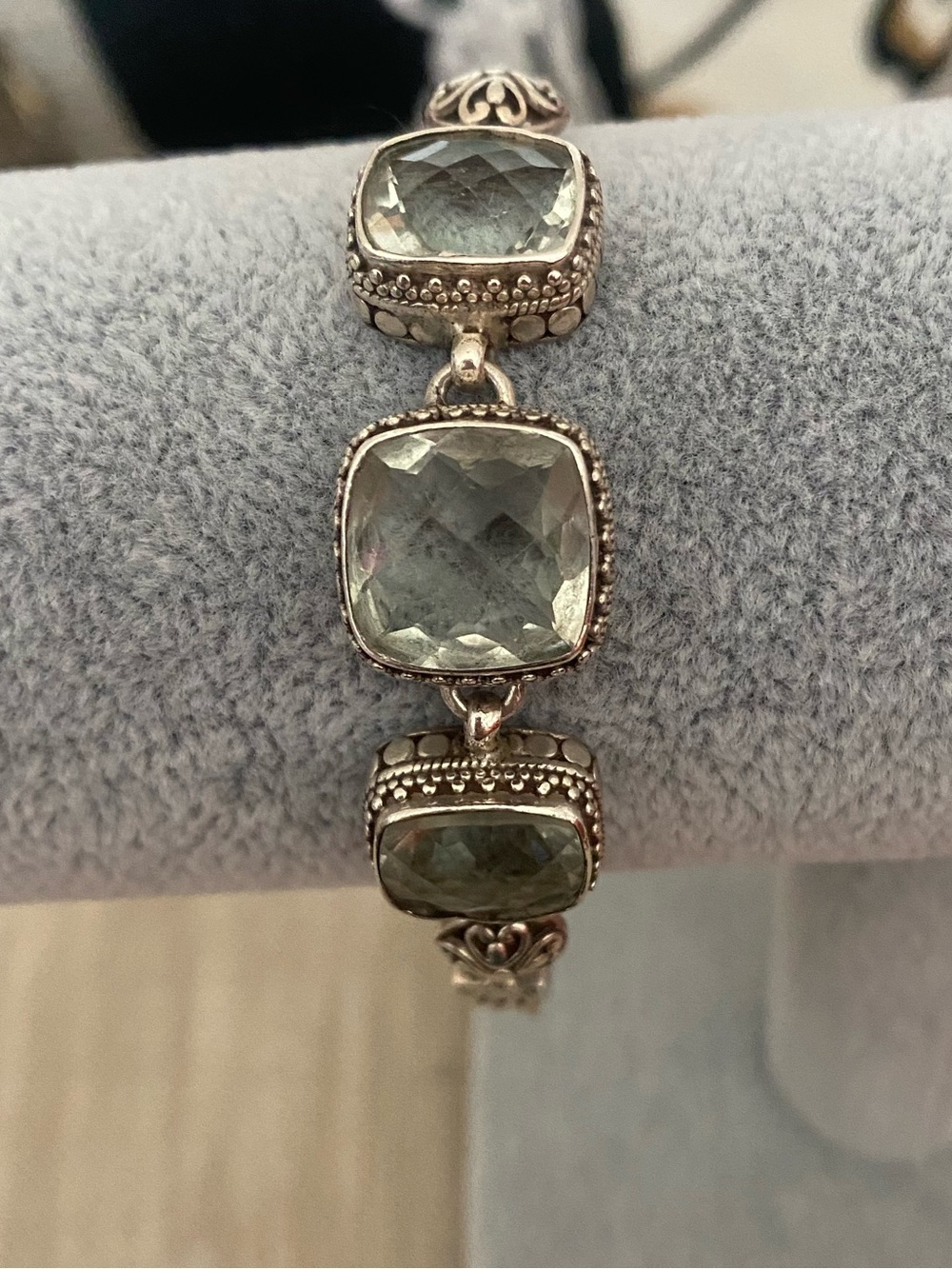 Sterling Silver Bracelet with Faceted Prasiolite Green Amethyst Gemstones